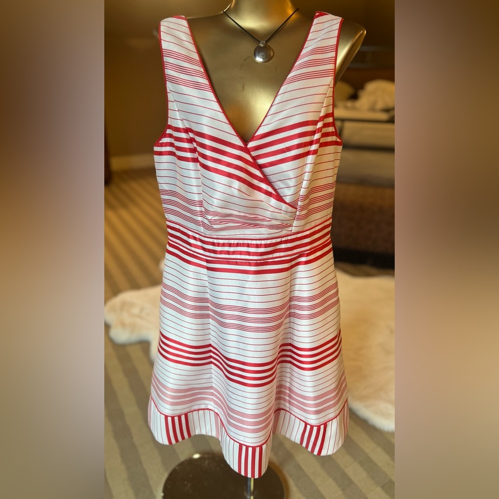 Jessica Simpson White and orange Striped Strapless-Style Dress